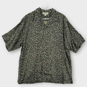 Tommy Bahama Black and Tan Leaf Print Casual Button Down Shirt